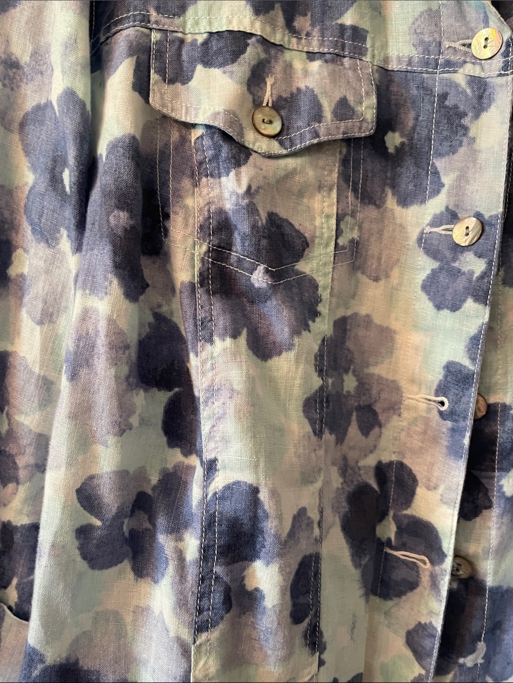 Ruby Rd. Woman Blue Floral Linen Button-Down Shirt - Picture 4 of 12